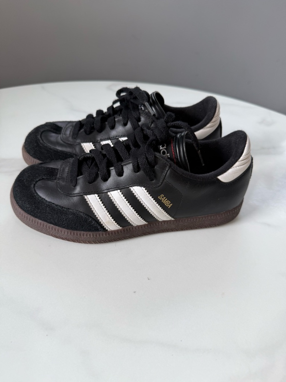 adidas Black Leather Samba with White Stripes